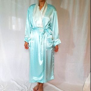 VS Long blue silky polka dot robe size M/L